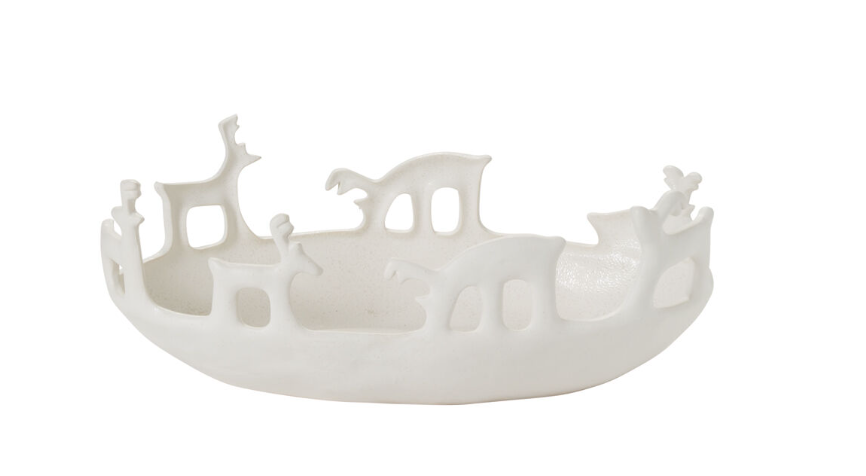 Off White Deer Oval Bowl