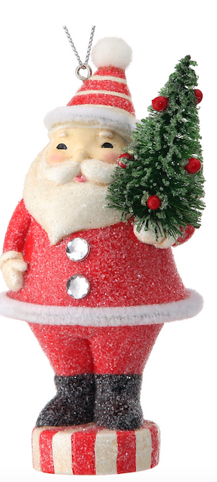 4.5" Peppermint Santa Ornament | W/Tree