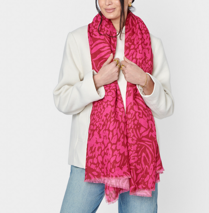 Printed Scarf | Red/Fuchsia Animal