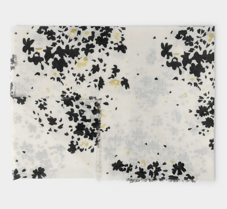 Printed Foil Scarf | Off White Floral Burst