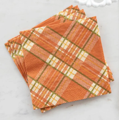 Orange Plaid Cocktail Napkin