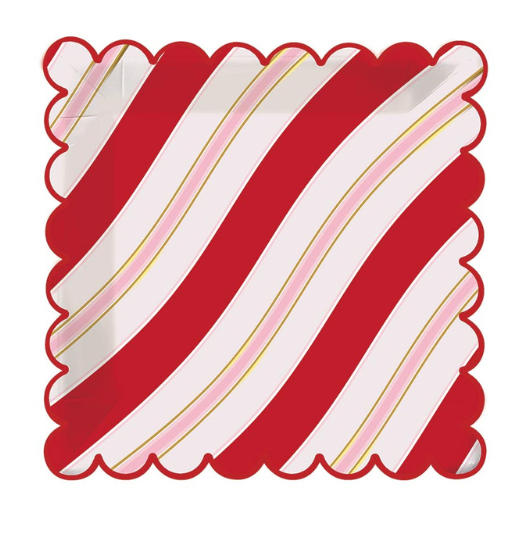 9" Square Scalloped Stripe Plate