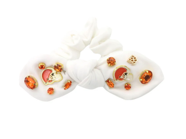 Cle Browns White Logo Bow Scrunchie
