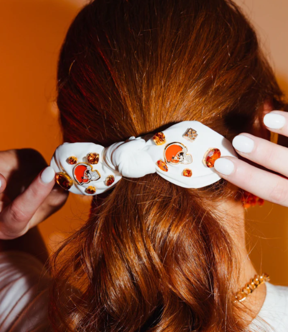 Cle Browns White Logo Bow Scrunchie