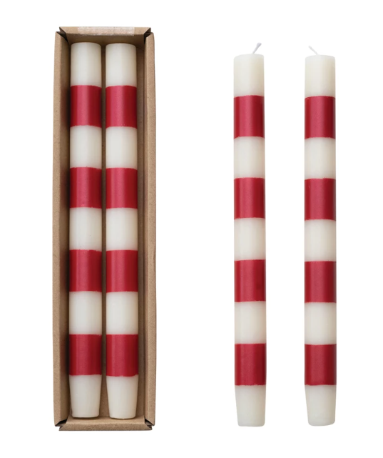 Red/White Stripe Unscented Taper Set