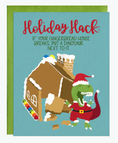 Gingerbread House & T-Rex Christmas Card