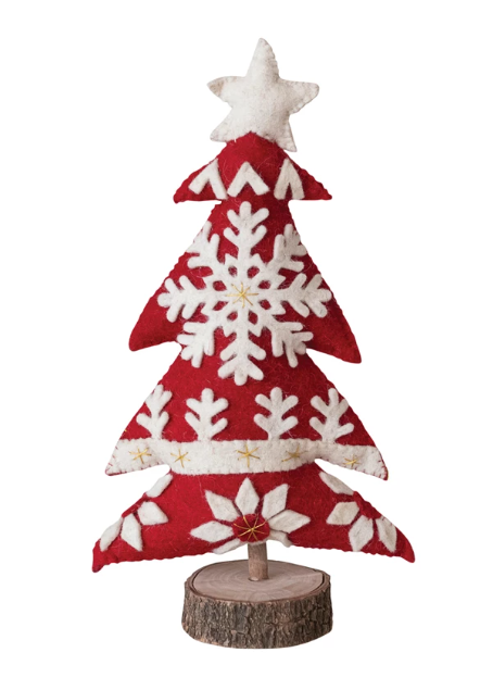 12" Red w/White Wool Tree