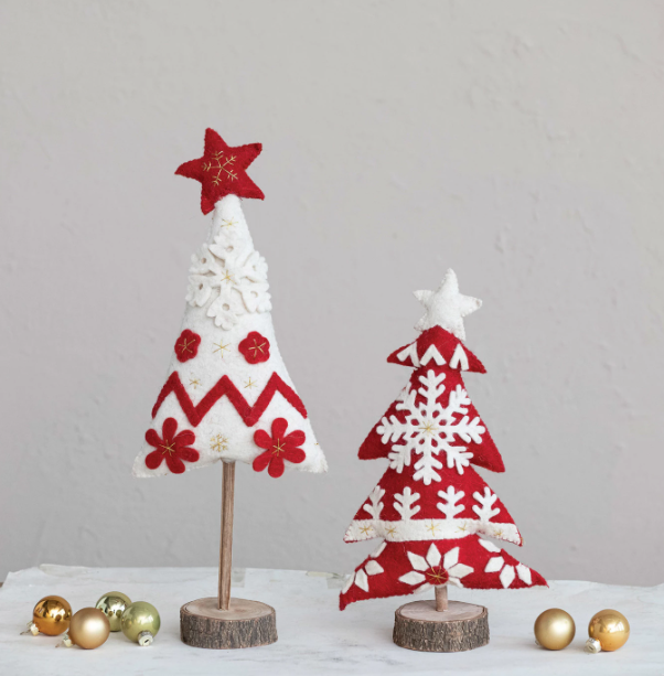 12" Red w/White Wool Tree