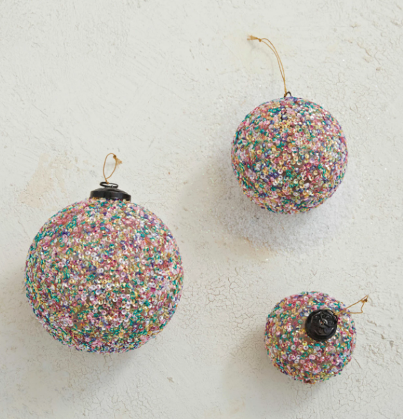 3" Round Sequin Recycled Glass Ornament
