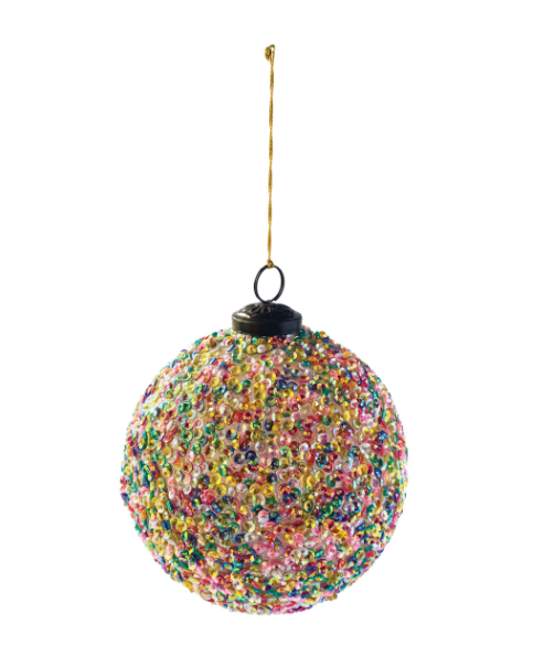 3" Round Sequin Recycled Glass Ornament