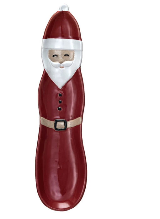Red Santa Shaped Stoneware Plate