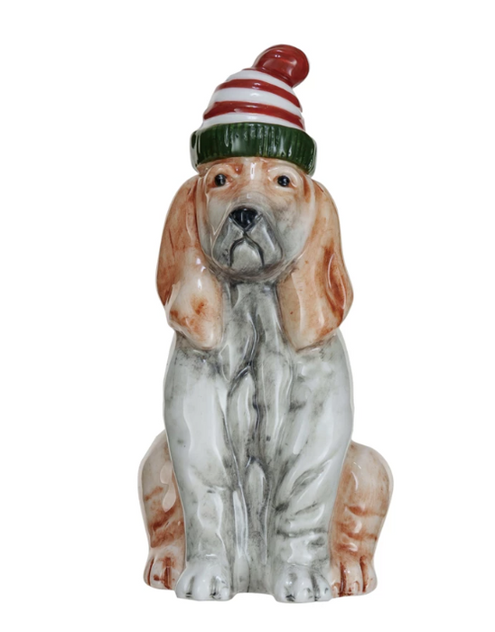 Hand Painted Stoneware Dog w/Hat Vase