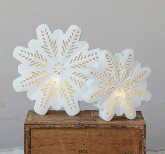6" LED Bisque Stoneware Snowflake