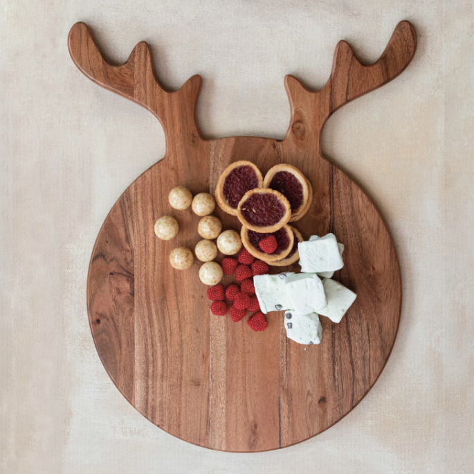 Acacia Wood Cheese Board w/Antlers