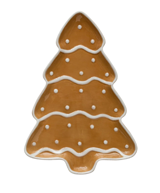 13" Ceramic Gingerbread Tree Shaped Platter