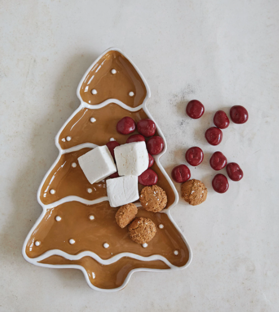 13" Ceramic Gingerbread Tree Shaped Platter