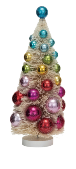 13" Cream Bottle Brush Tree w/Ornaments | Large