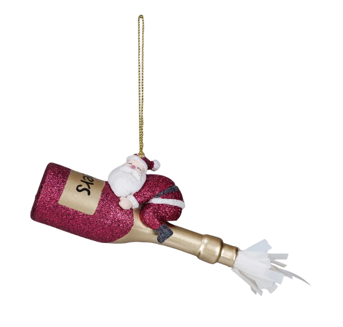 Santa on Champagne Bottle Ornament