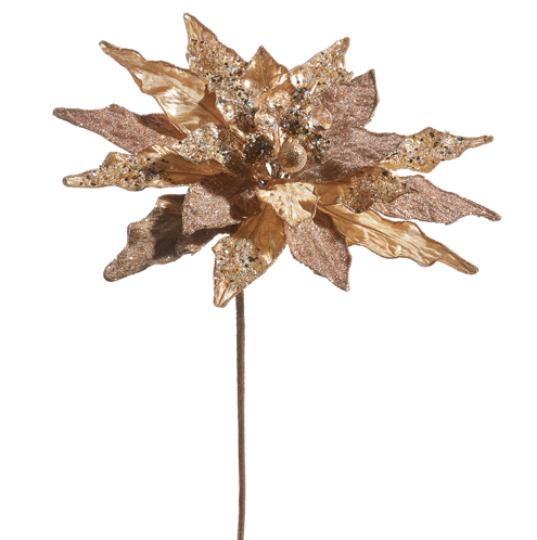 19" Gold Beaded Poinsettia Pick