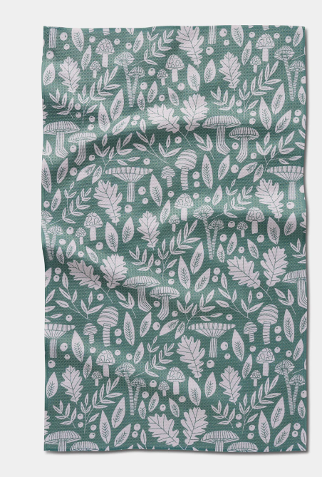 Geometry Tea Towel |  Fall Mushrooms and Leaves