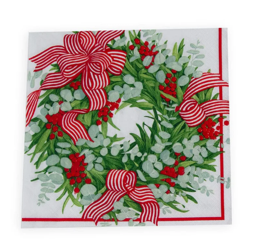 Ribbon Stripe Wreath Cocktail Napkin