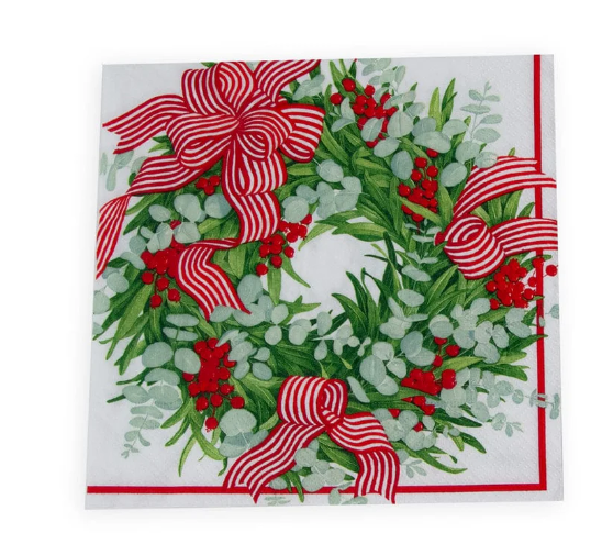 Ribbon Stripe Wreath Dinner Napkin