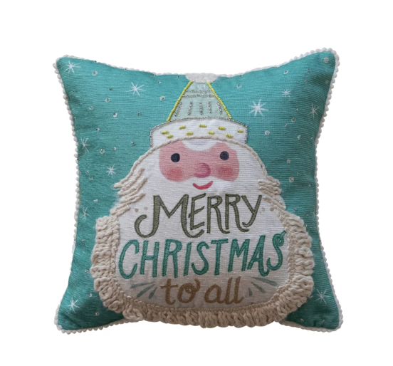 12" Blue Merry Christmas Pillow