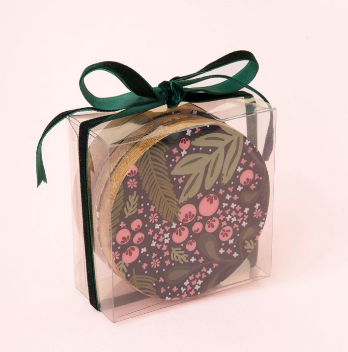 Green Jolly Sprig Wood Coaster Set