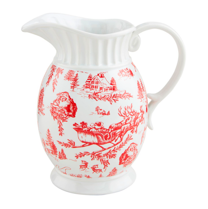 Red Toile Ceramic Pitcher