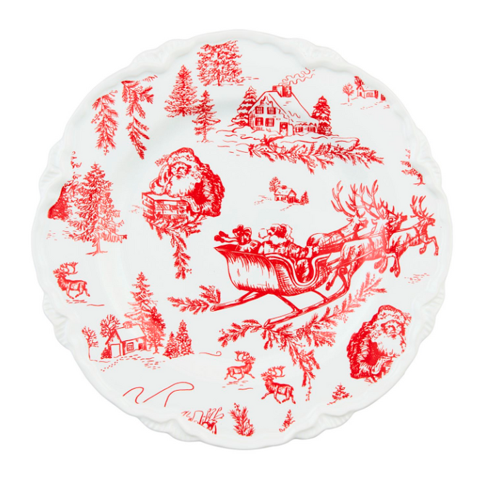 Red Toile Ceramic Dessert Plate