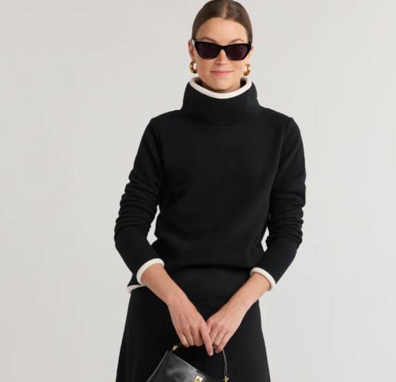 Park Slope Vello Fleece Turtleneck | Black w/Cream Tipping