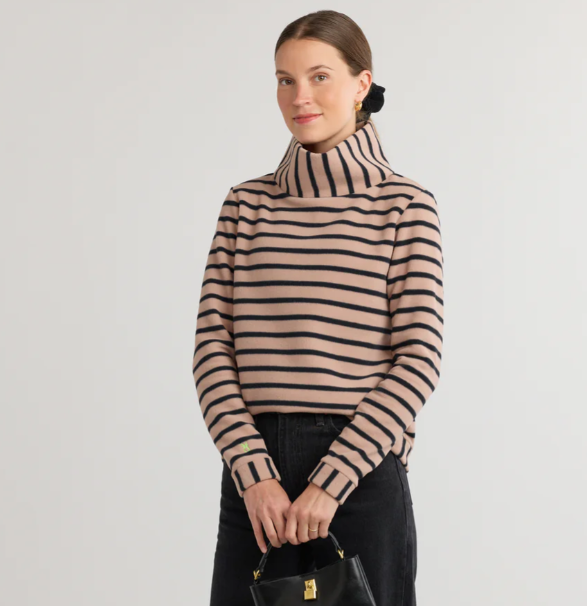 Park Slope Vello Fleece Turtleneck | Khaki/Black Mariner Stripe
