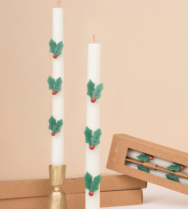 Holly Taper Candles