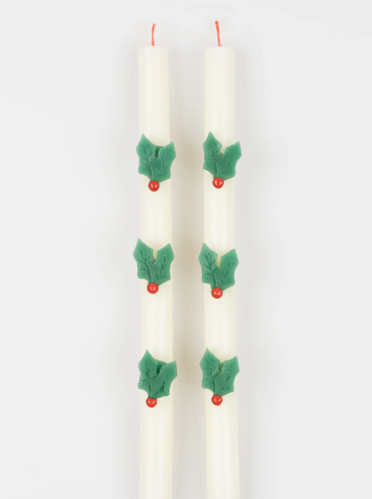 Holly Taper Candles