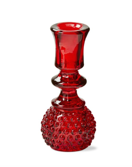 Red Glass Hobnail Tealight/Taper Holder