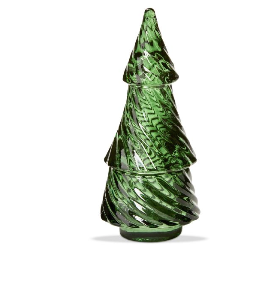 Green Glass Tree Tealight Holder