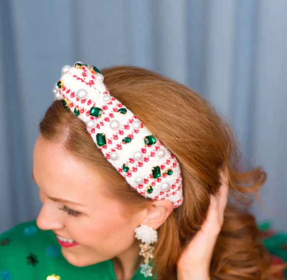 White & Red Knit Winter Headband