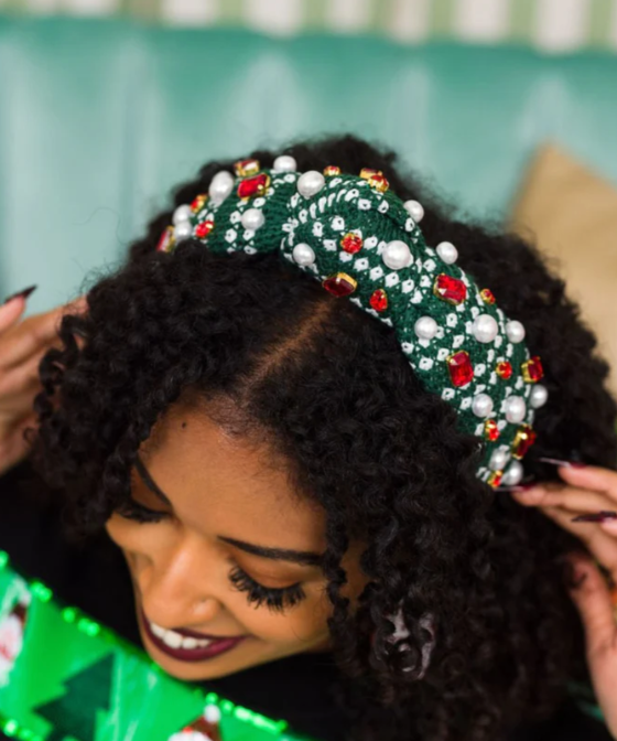 Green & White Knit Winter Headband