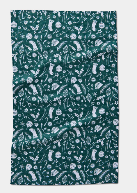 Geometry Tea Towel | Classic Christmas Icons Green
