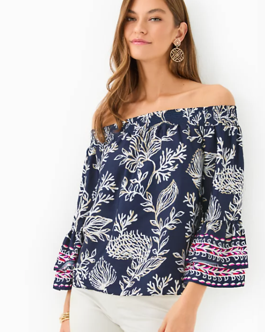 Kaori Off Shoulder Top | Low Tide Navy Coastal Locale