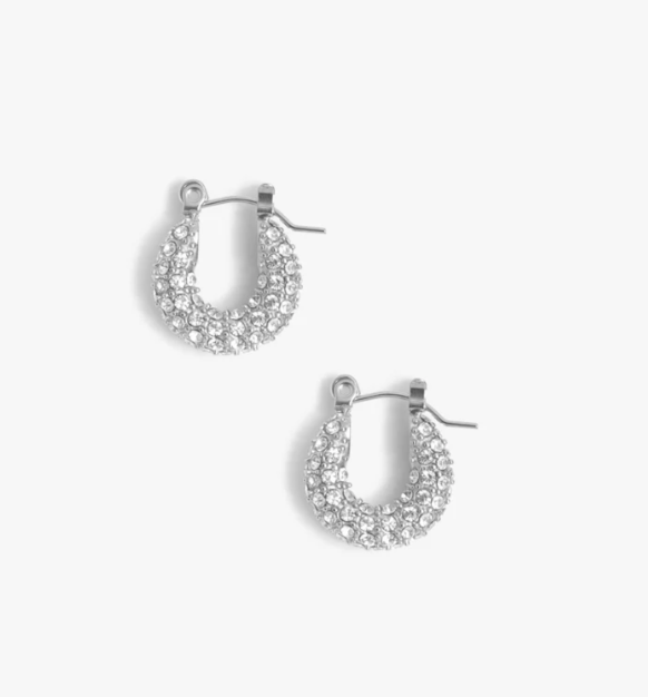 Audrey Silver Pave Water-Resistant Huggies