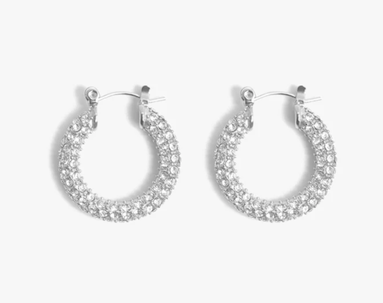 Audrey Silver Pave Water-Resistant Hoops