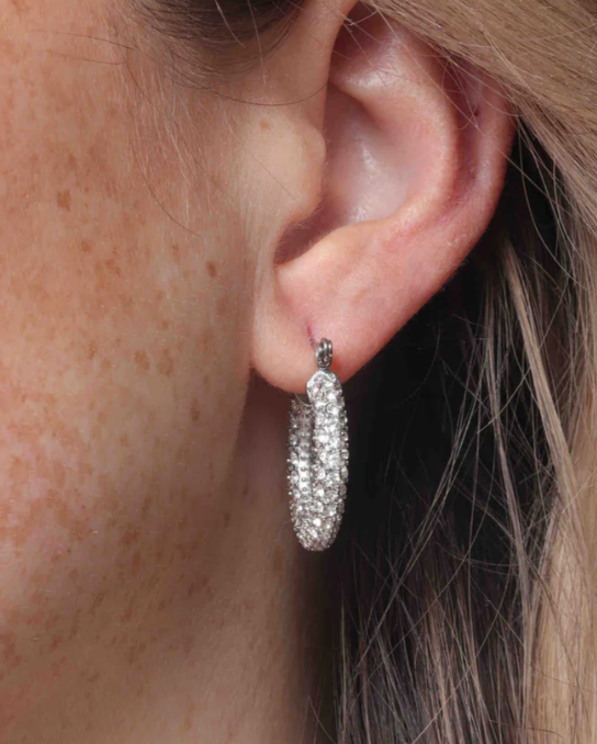 Audrey Silver Pave Water-Resistant Hoops