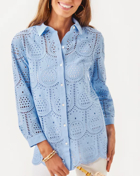 Gracee Tunic | Jacaranda Blue Pineapple Tile Eyelet