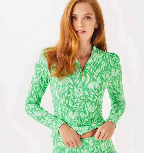UPF 50+ Sania Half Zip | Fauna Green Tulip To Tango