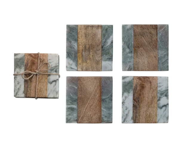 Marble & Wood Coaster Set