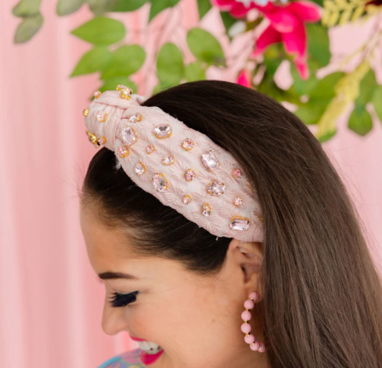 Lt Pink Textured Headband w/Crystals