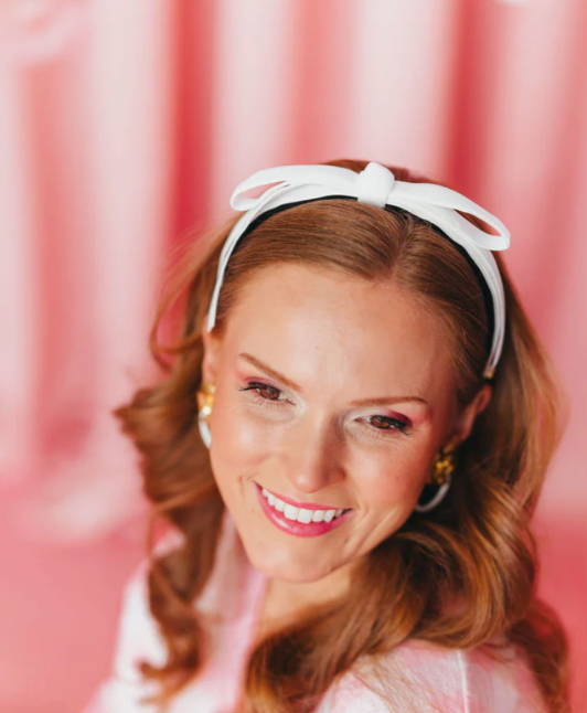 Thin White Velvet Ribbon Bow Headband