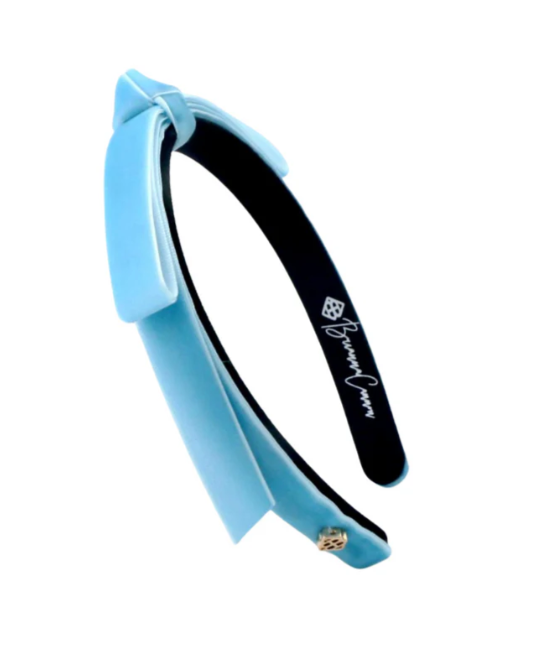 Thin Pastel Blue Velvet Ribbon Bow Headband