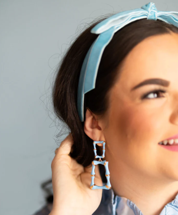 Thin Pastel Blue Velvet Ribbon Bow Headband